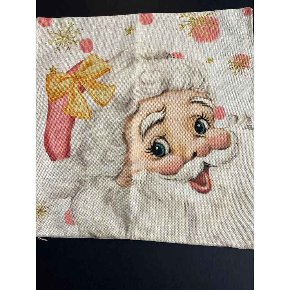 Pink Nostalgic‎ Santa Christmas Pillow Cover